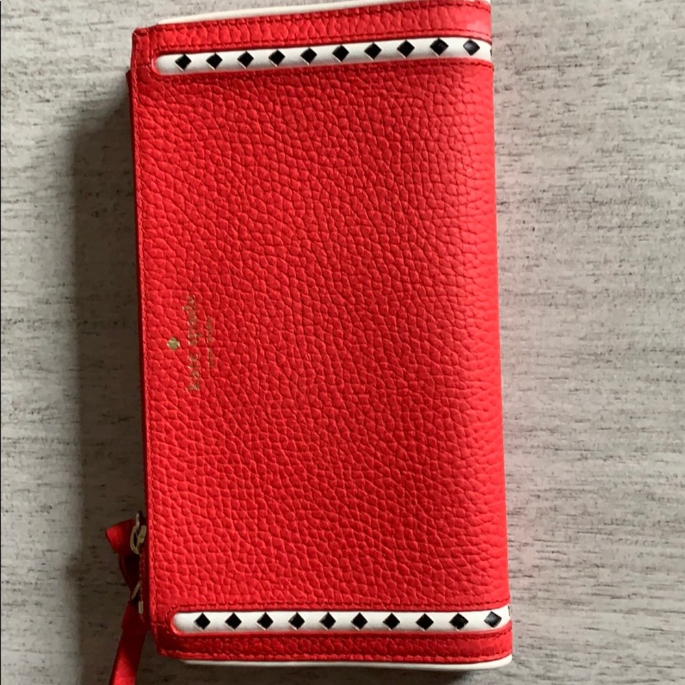 Kate Spade Double Zip Pebbled Leather Wallet Red